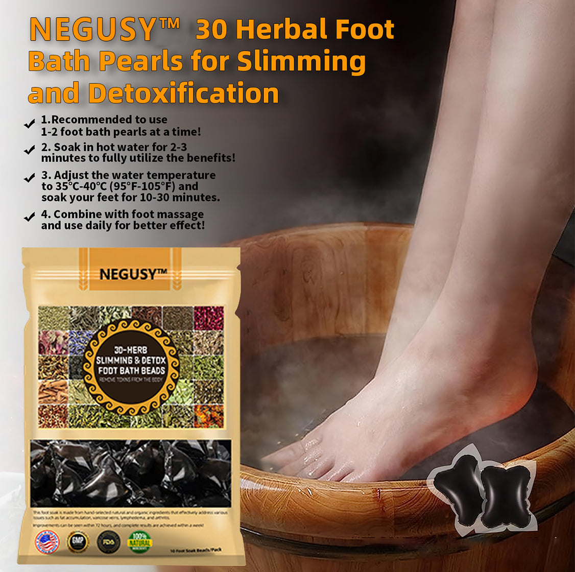 NEGUSY™ 30-Herb Slimming & Detox Foot Bath Beads-🦵👩⚕️(LANA Certification, Lymphatic Association of America)