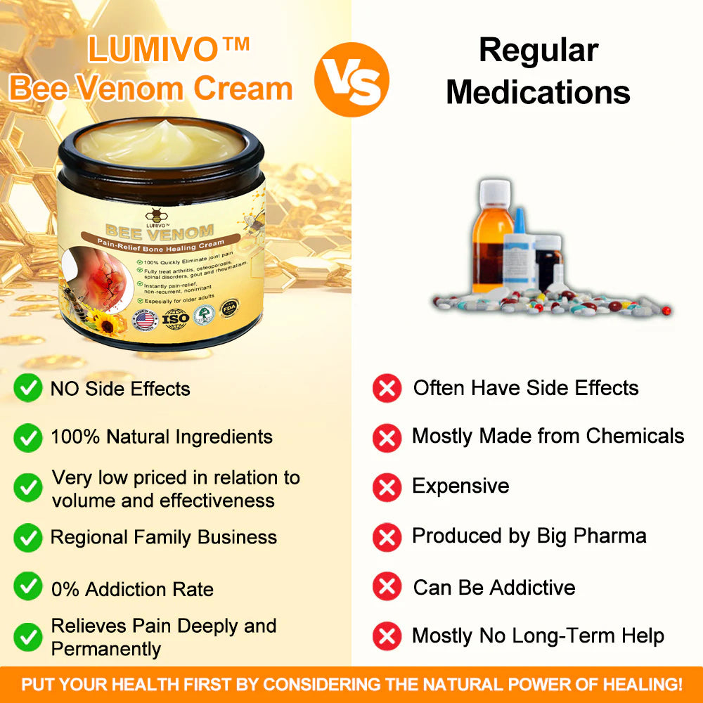 ✅Official Store: LUMIVO™ Bee-Venom Pain-Relief Bone Healing Cream👨‍⚕️USA Osteopathic Medical Association （AAOS）Approved(Reducing joint swelling, pain, stiffness, redness, warmth, soreness, and joint fatigue)